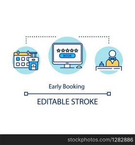 Early booking concept icon. Making hotel reservation in advance idea thin line illustration. ordering accommodation beforehand. Vector isolated outline RGB color drawing. Editable stroke