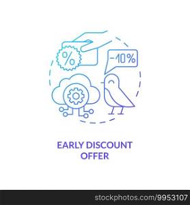 Early discount offer concept icon. SaaS trial idea thin line illustration. Pricing discounts for revenue growth. Discounting capability. Limited-time offer. Vector isolated outline RGB color drawing. Early discount offer concept icon