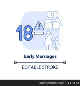 Early marriages light blue concept icon. Children. Social effect of overcrowding abstract idea thin line illustration. Isolated outline drawing. Editable stroke. Arial, Myriad Pro-Bold fonts used. Early marriages light blue concept icon