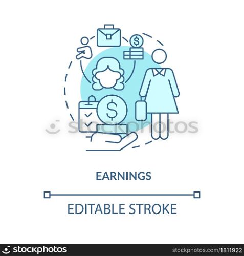 Earnings blue concept icon. Maternity leave payment abstract idea thin line illustration. Statutory parental leave allowance. Estimate income. Vector isolated outline color drawing. Editable stroke. Earnings blue concept icon