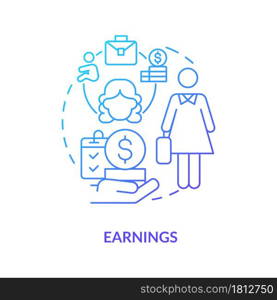 Earnings blue gradient icon. Maternity leave payment abstract idea thin line illustration. Statutory parental leave allowance. Estimate income. Vector isolated outline color drawing.. Earnings blue gradient icon