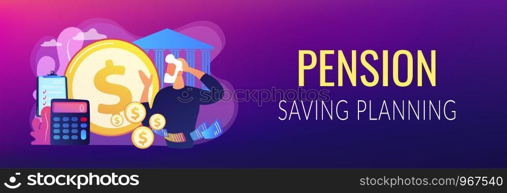 Earnings fund, budget calculating, social security. Retirement preparation, financial savings of retirees, pension saving planning concept. Header or footer banner template with copy space.. Retirement preparation concept banner header.