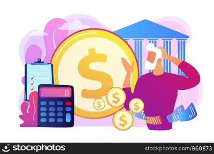 Earnings fund, budget calculating, social security. Retirement preparation, financial savings of retirees, pension saving planning concept. Bright vibrant violet vector isolated illustration. Retirement preparation concept vector illustration.