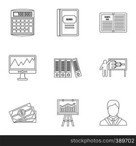 Earnings icons set. Outline illustration of 9 earnings vector icons for web. Earnings icons set, outline style