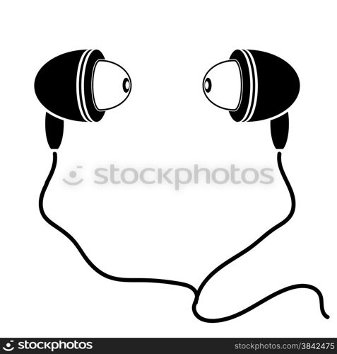 Earphones Silhouette Isolated on White Background. Earphone Symbol. . Earphones Silhouette