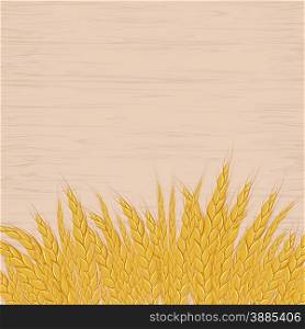 Ears of rye on wooden background. Vector illustration.