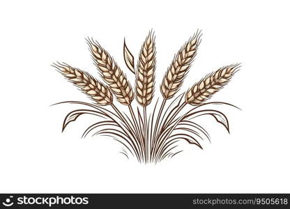 Ears of wheat logo sketch hand drawn in doodle style. Vector illustration design.