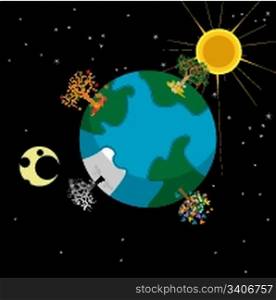 Earth and Seasons Cartoon Illustration