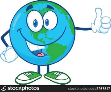 Earth Cartoon Mascot Character Showing Thumbs Up