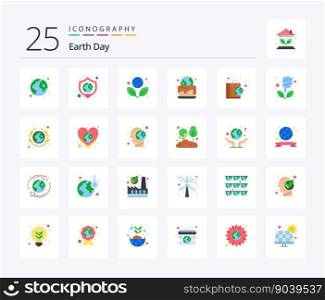 Earth Day 25 Flat Color icon pack including nature. bag. earth. earth. cake