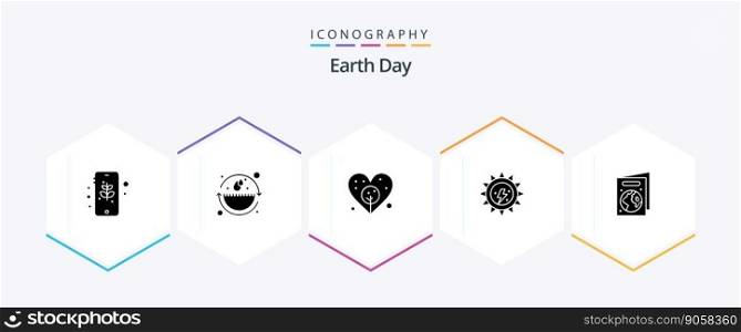 Earth Day 25 Glyph icon pack including book. earth day. earth. sun. ecology