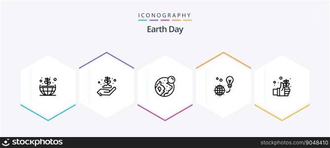 Earth Day 25 Line icon pack including day. earth. globe. light bulb. green