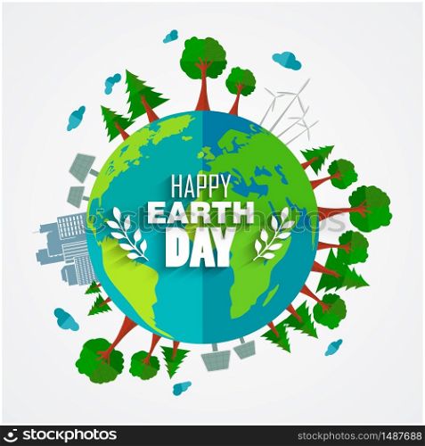Earth Day background for environment symbols on clean earth.Vector