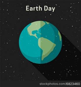 Earth day banner. Earth planet with long shadow. Vector simple banner with Earth Day illustration.