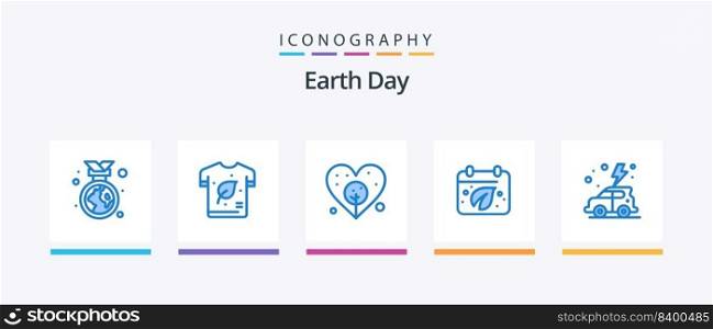 Earth Day Blue 5 Icon Pack Including day. calender. shirt. leaf. earth. Creative Icons Design