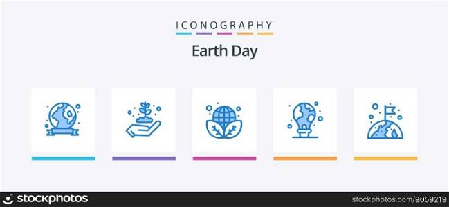 Earth Day Blue 5 Icon Pack Including earth. light bulb. earth day. light. protection. Creative Icons Design