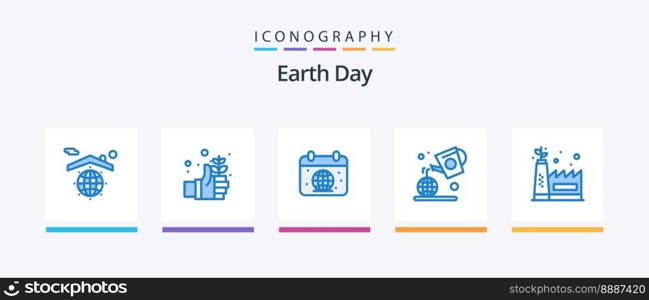 Earth Day Blue 5 Icon Pack Including eco manufacturing. green. calender. day. world. Creative Icons Design