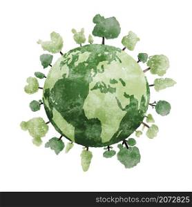 Earth day design of watercolor tree and world on white background vector illustration
