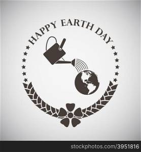 Earth day emblem with can watering planet. Vector illustration.