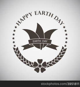 Earth day emblem with leaves tied by ribbon. Vector illustration.