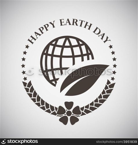 Earth day emblem with planet and leaf. Vector illustration.