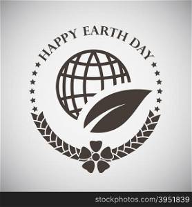 Earth day emblem with planet and leaf. Vector illustration.