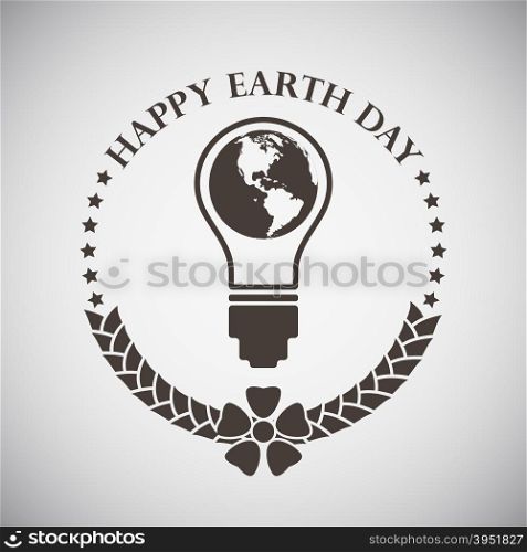 Earth day emblem with planet inside electric bulb. Vector illustration.