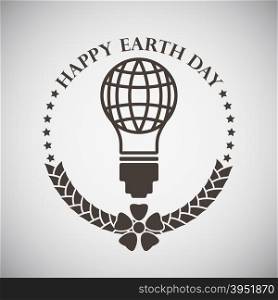 Earth day emblem with planet inside electric bulb. Vector illustration.