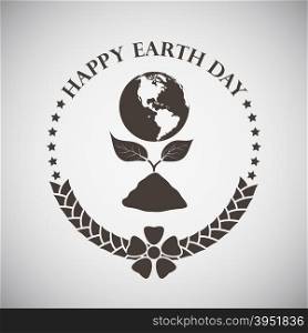 Earth day emblem with plant and planet. Vector illustration.