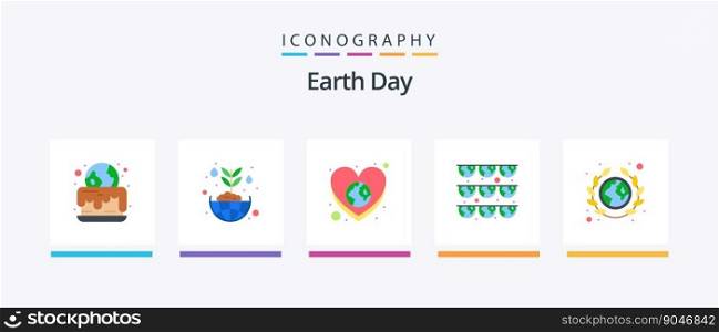 Earth Day Flat 5 Icon Pack Including earth. party. earth. green. earth. Creative Icons Design