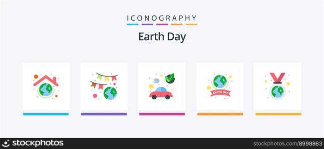 Earth Day Flat 5 Icon Pack Including planet. earth. green. green. plug. Creative Icons Design