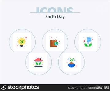 Earth Day Flat Icon Pack 5 Icon Design. bulb. nature. global. ecology. thought