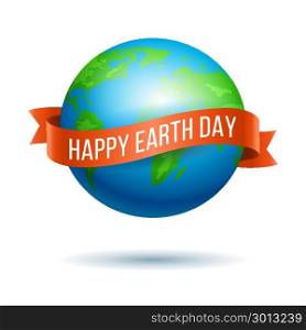 Earth Day globe with red ribbon. Earth Day. Vector illustration of globe planet with red ribbon