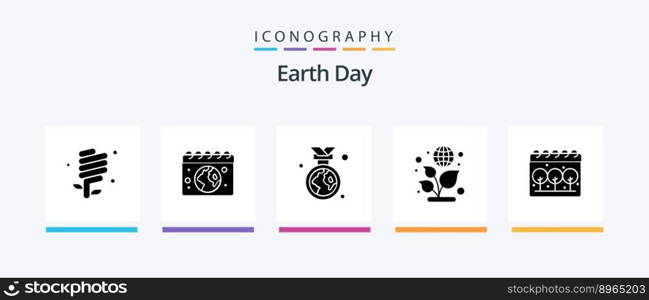 Earth Day Glyph 5 Icon Pack Including calender. green. day. day. environment. Creative Icons Design