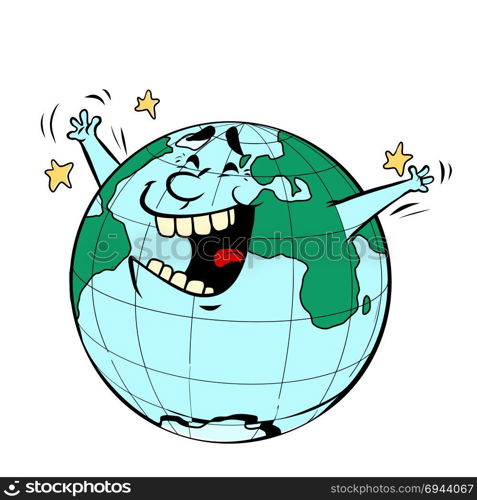 Earth Day. Happy joyful planet. Comic book cartoon pop art retro drawing illustration. Earth Day. Happy joyful planet