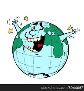 Earth Day. Happy joyful planet. Comic book cartoon pop art retro drawing illustration. Earth Day. Happy joyful planet