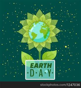 Earth day, planets earth in a stylized flower against a background of space, vector, cartoon style, illustration. Earth day, planets in a stylized flower against a background of space, vector, cartoon style, illustration, isolated