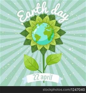 Earth day, planets earth in a stylized flower against a background of space, vector, cartoon style, illustration. Earth day, planets earth in a stylized flower against a background of space, retro, vintage, vector, cartoon style, illustration, isolated