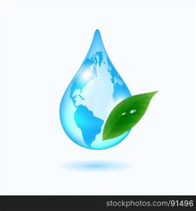 Earth drop with green leaf. Earth drop with green leaf on white background. Vector illustration