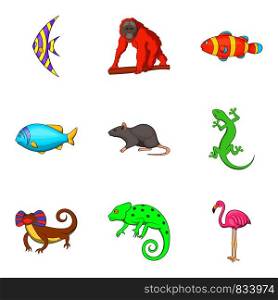 Earth fauna icons set. Cartoon set of 9 earth fauna vector icons for web isolated on white background. Earth fauna icons set, cartoon style