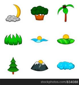 Earth flora icons set. Cartoon set of 9 earth flora vector icons for web isolated on white background. Earth flora icons set, cartoon style