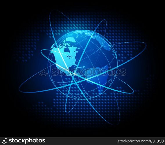 Earth globe at motion. Global network connection Futuristic concept or Technology background . Vector illustration