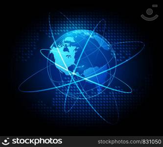 Earth globe at motion. Global network connection Futuristic concept or Technology background . Vector illustration