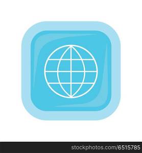 Earth Globe Emblem. Logo Template. Icon. Vector.. Global storage sign in flat style. Earth globe emblem web button isolated on white. Computer symbol for your web site design, logo, app. Modern computer planet silhouette. Vector illustration