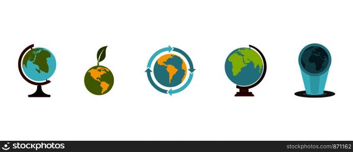 Earth globe icon set. Flat set of earth globe vector icons for web design isolated on white background. Earth globe icon set, flat style