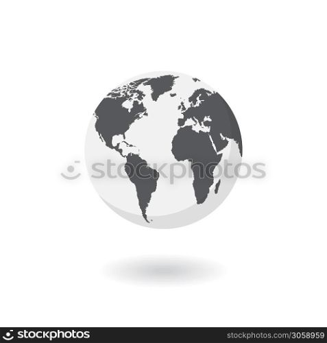 Earth, globe icon. Vector. World map isolated on white background.. World map isolated on white background. Earth, globe icon. Vector