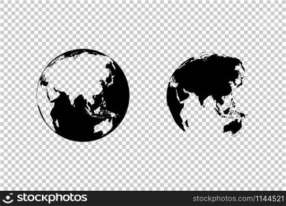 Earth globe isolated on transparent background. Earth Map in circle. World Map globe. Earth globe vector icon. Black icon World Map in modern simple web design. Vector illustration