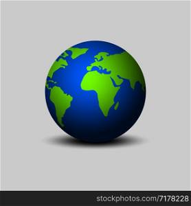 Earth globe isolated with shadow in flat design. Earth globe green and blue colors. Earth map circle. Eps10. Earth globe isolated with shadow in flat design. Earth globe green and blue colors. Earth map circle