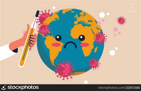 Earth globe map pandemic infection coronavirus. Country covid crisis epidemic planet. Global medicine world protection virus. Vaccine healthy illness symptoms vector flat illustration corona
