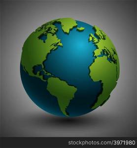 Earth globe with green continents. Modern 3d world map concept. Green planet with continent illustration. Earth globe with green continents. Modern 3d world map concept